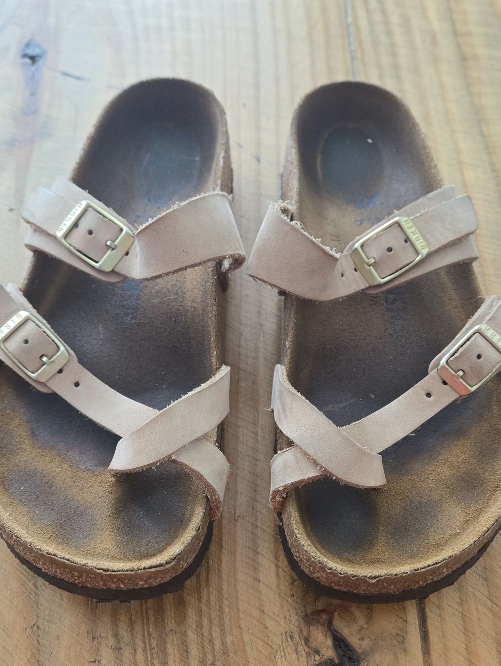 Birkenstock Women's Light Beige Two-Strap Buckle Sandals